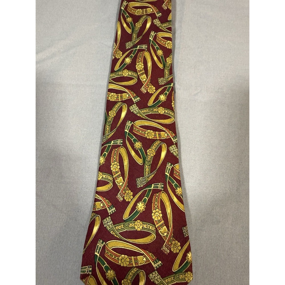 Vtg Salvatore Ferragamo Men's Necktie Made In Italy 100% Silk Red, Gold, Green